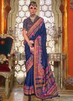 Silk Blue Traditional Wear Printed Saree